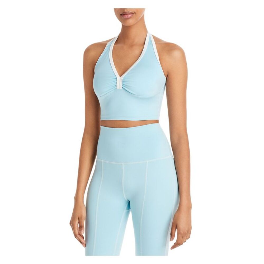 FRANKIES BIKINIS Womens Light Blue Removable Padded Cups Active Wear Crop Top XS
